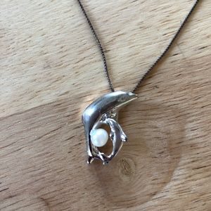 Silver dolphin necklace with pearl